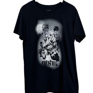 Fairy Tail Short Sleeve Cotton‎ Anime Black White Graphic Tee Size L